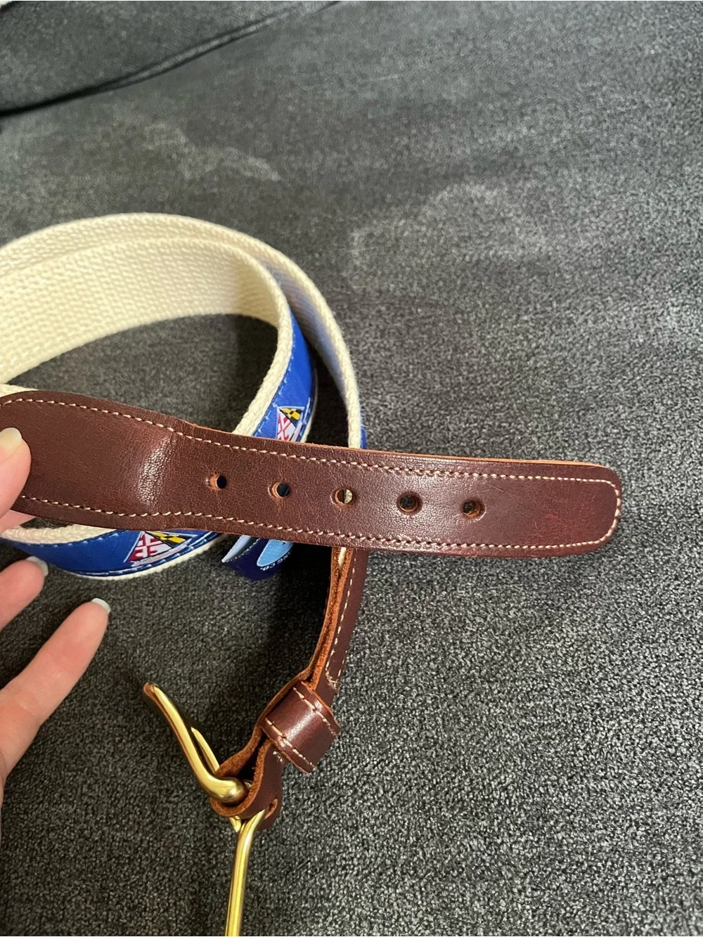 Maryland Flag Sailboat Canvas Belt Brown Leather Trim Charm City Clothing 34